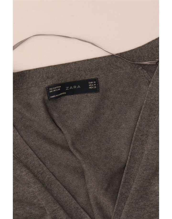 Женский удлиненный кардиган Zara UK 12, хлопок среднего серого цвета