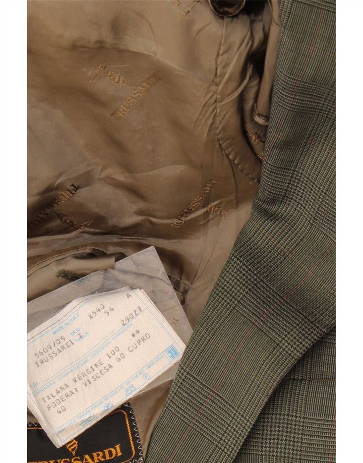TRUSSARDI Мужской пиджак на 2 пуговицах IT 54 2XL Хаки в клетку, шерсть