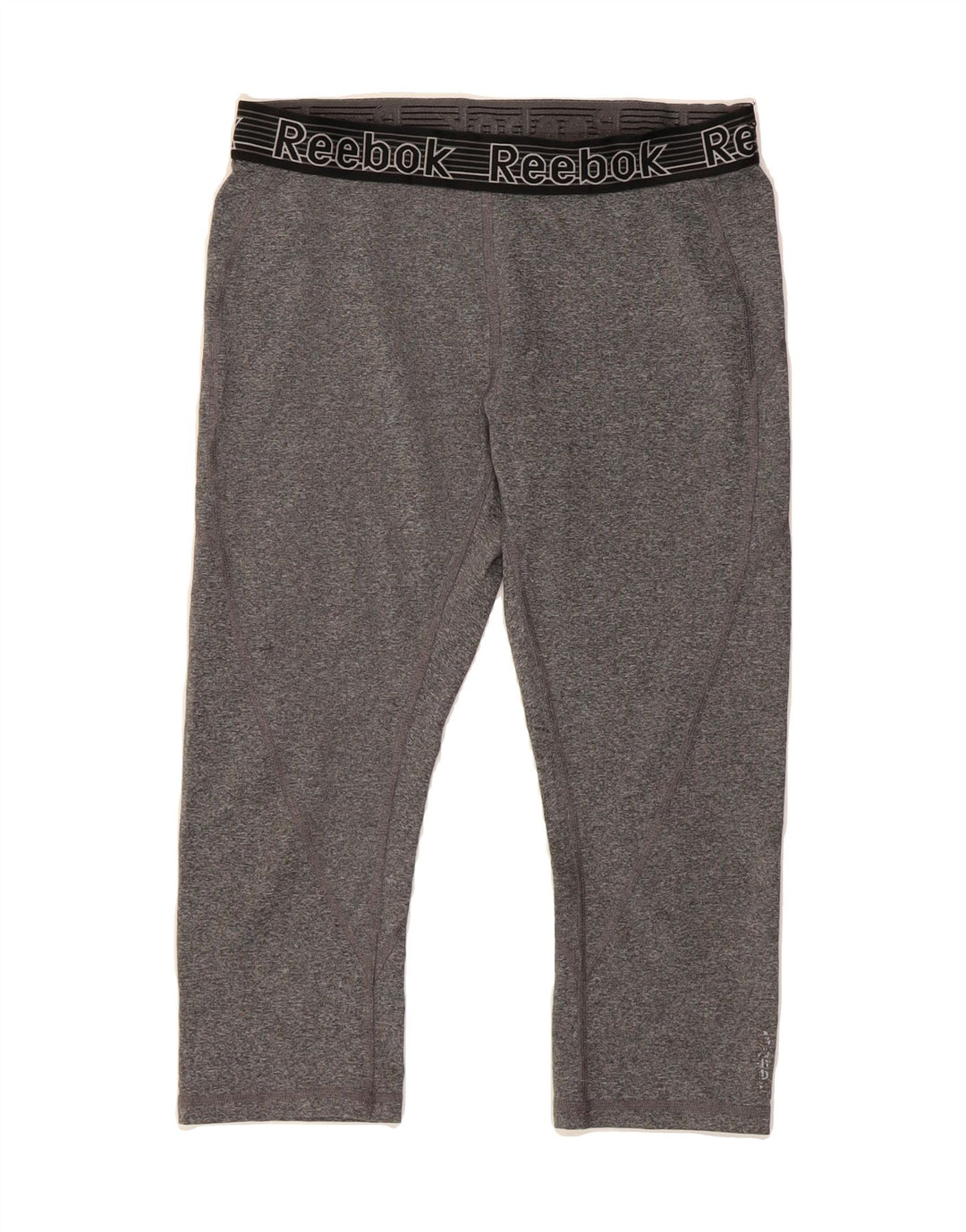 REEBOK Womens Graphic Capri Leggings UK 14 Medium Grey Vintage Reebok and Second-Hand Reebok from Messina Hembry 