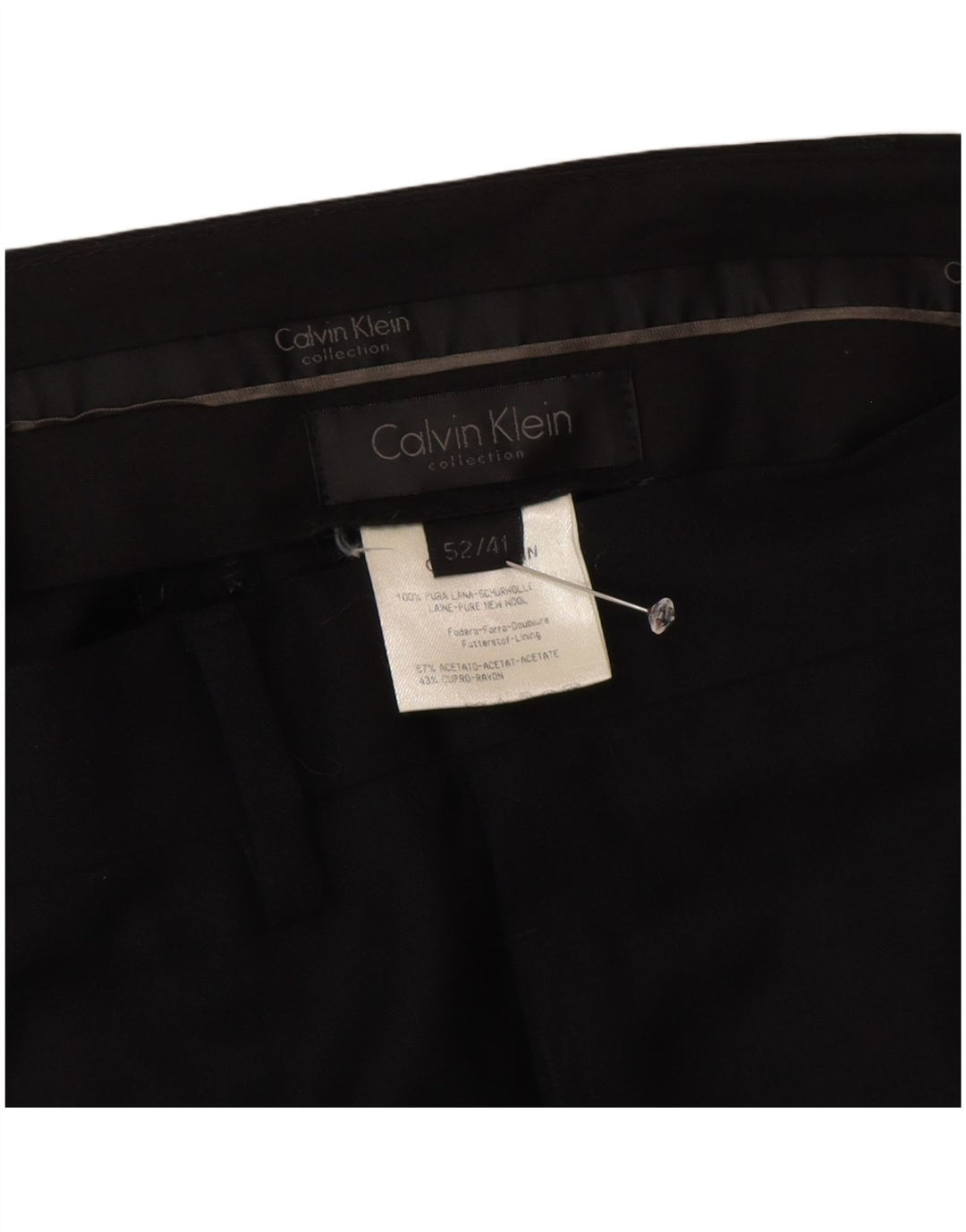 Мужские прямые костюмные брюки Calvin Klein IT 52 XL W36 L34 черные шерстяные