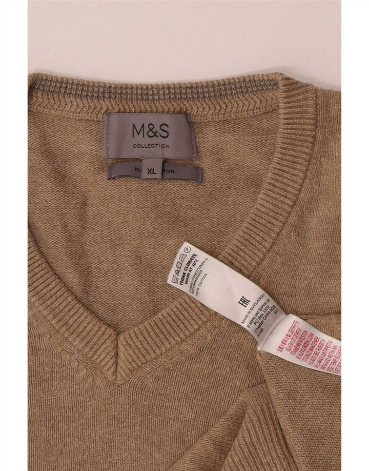 Мужской джемпер с v-образным вырезом Marks & Spencer XL, бежевый хлопок