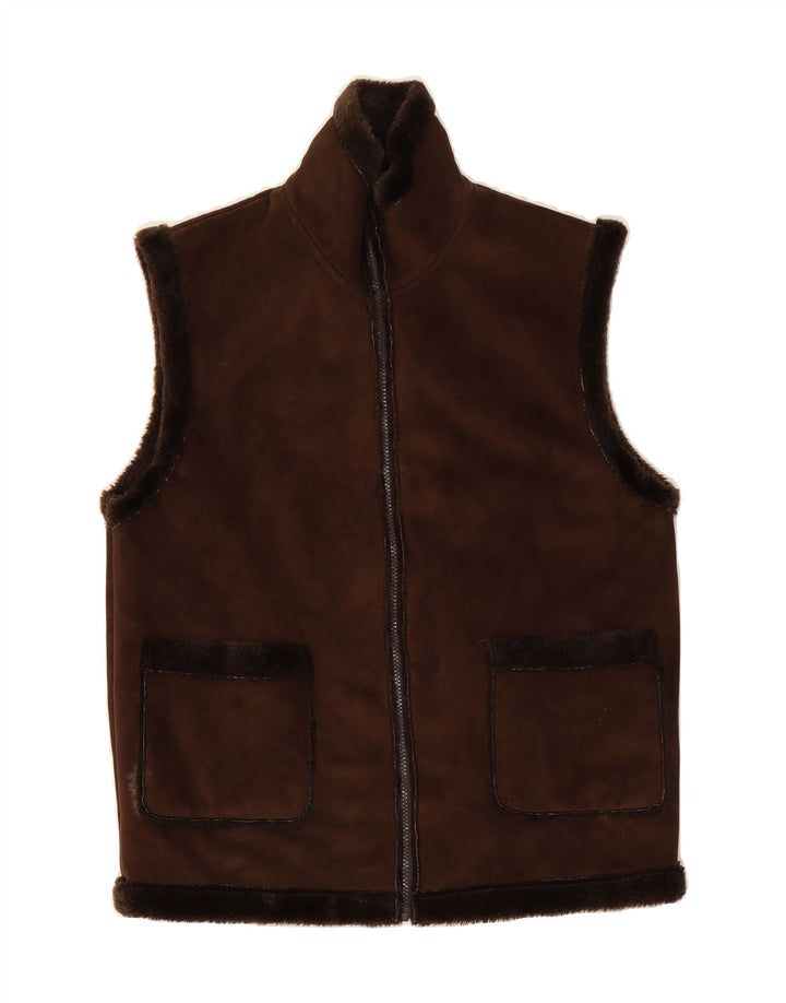 CLODAGH CALLAGHAN Womens Sherpa Gilet UK 10 Small  Brown Polyester Vintage Clodagh Callaghan and Second-Hand Clodagh Callaghan from Messina Hembry 