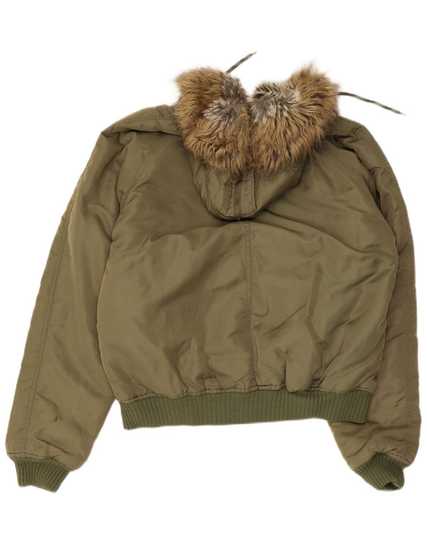 Винтажная мужская лыжная куртка с капюшоном UK 38, средний хаки, нейлон