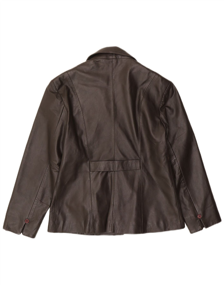 Женский кожаный пиджак Fionte на 4 пуговицах, Великобритания 16, большой коричневый кожаный