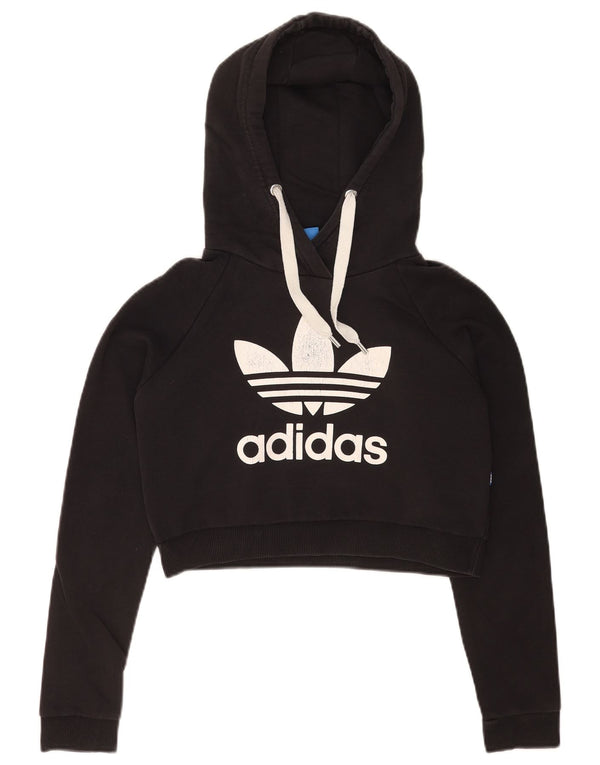 Женский укороченный джемпер с капюшоном Adidas UK 8, маленький, черный, хлопок