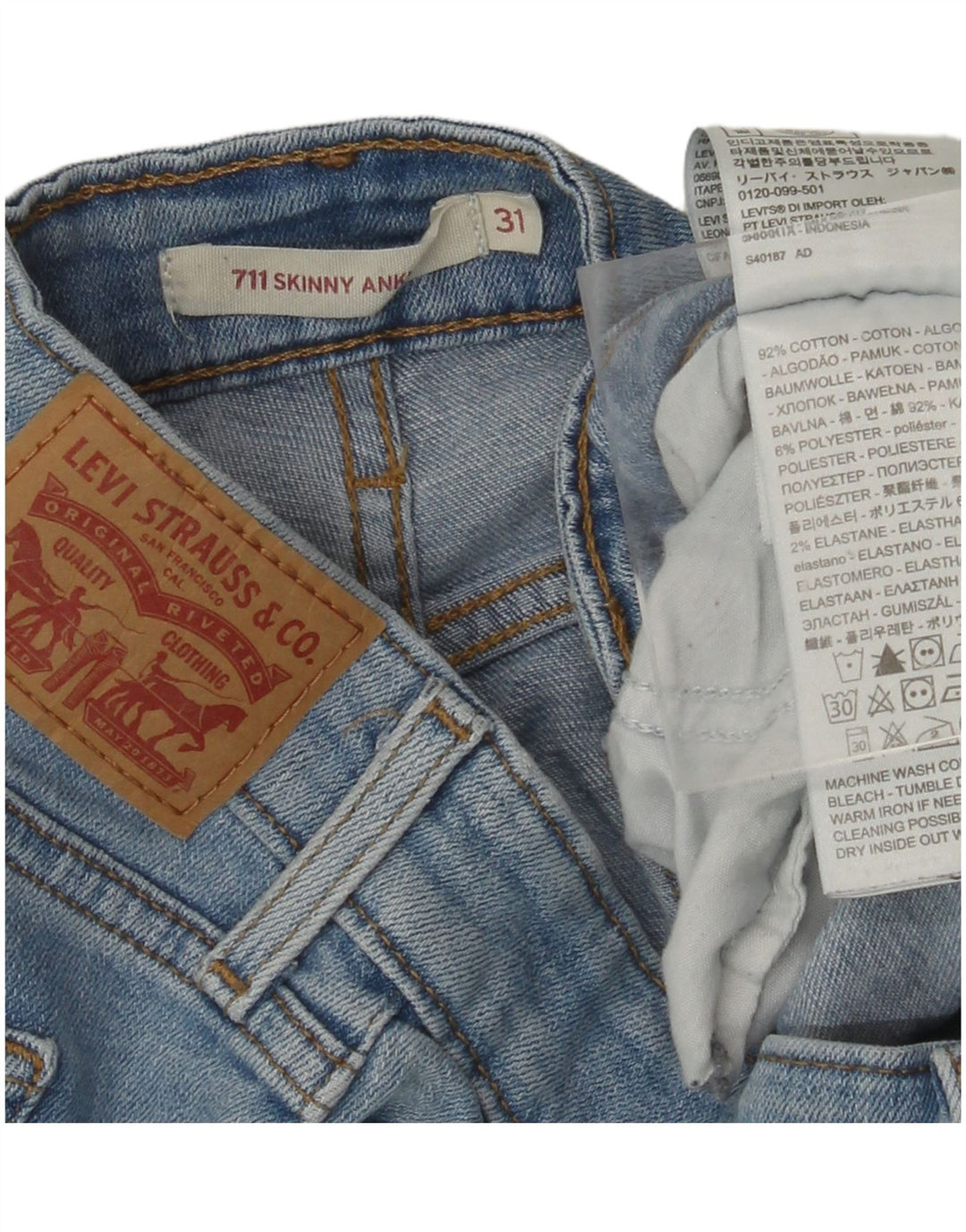 Женские укороченные джинсы скинни LEVI'S 711 W31 L26, синий хлопок