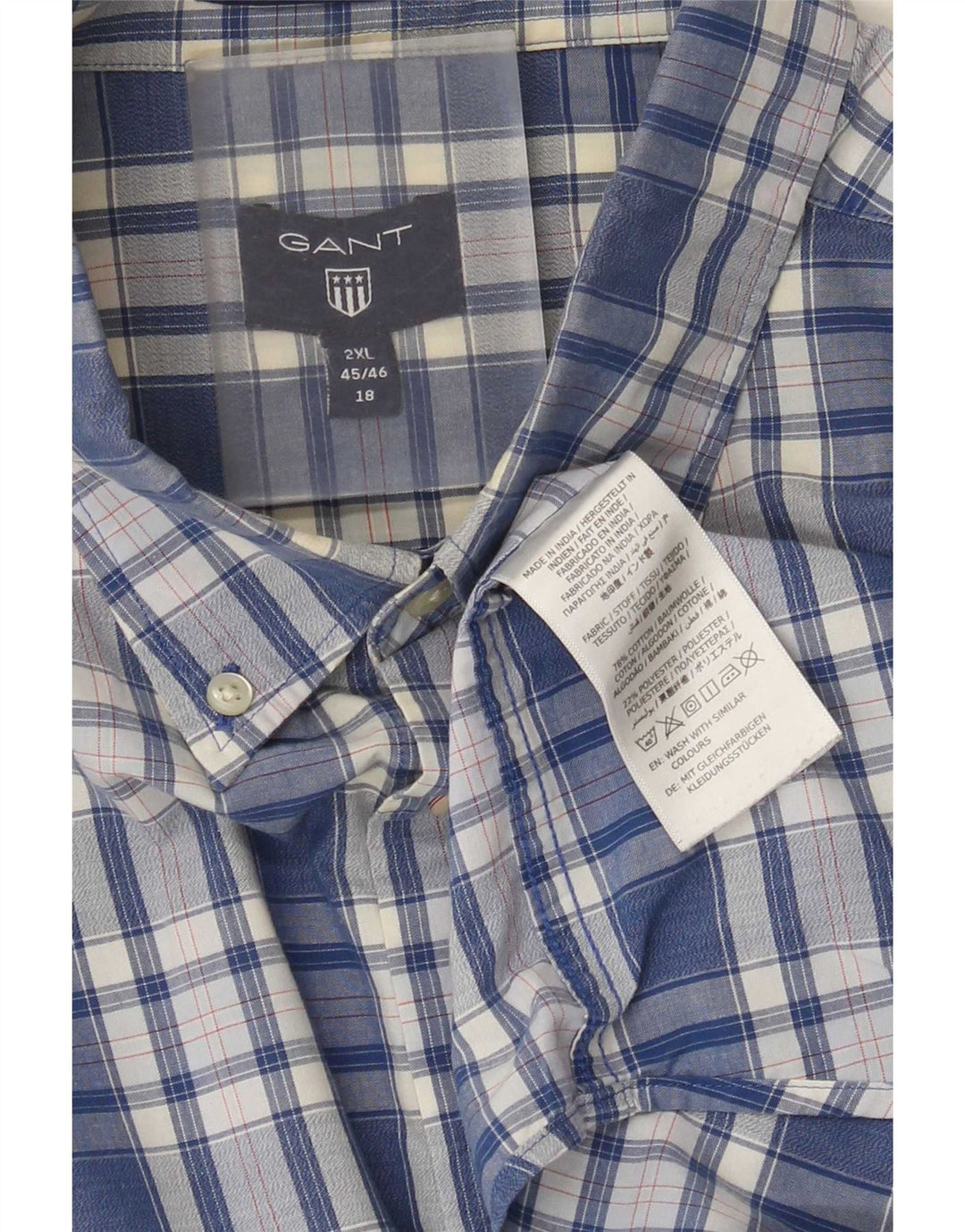 Мужская рубашка Gant, размер 45/46, 18, 2XL, синяя клетка, хлопок