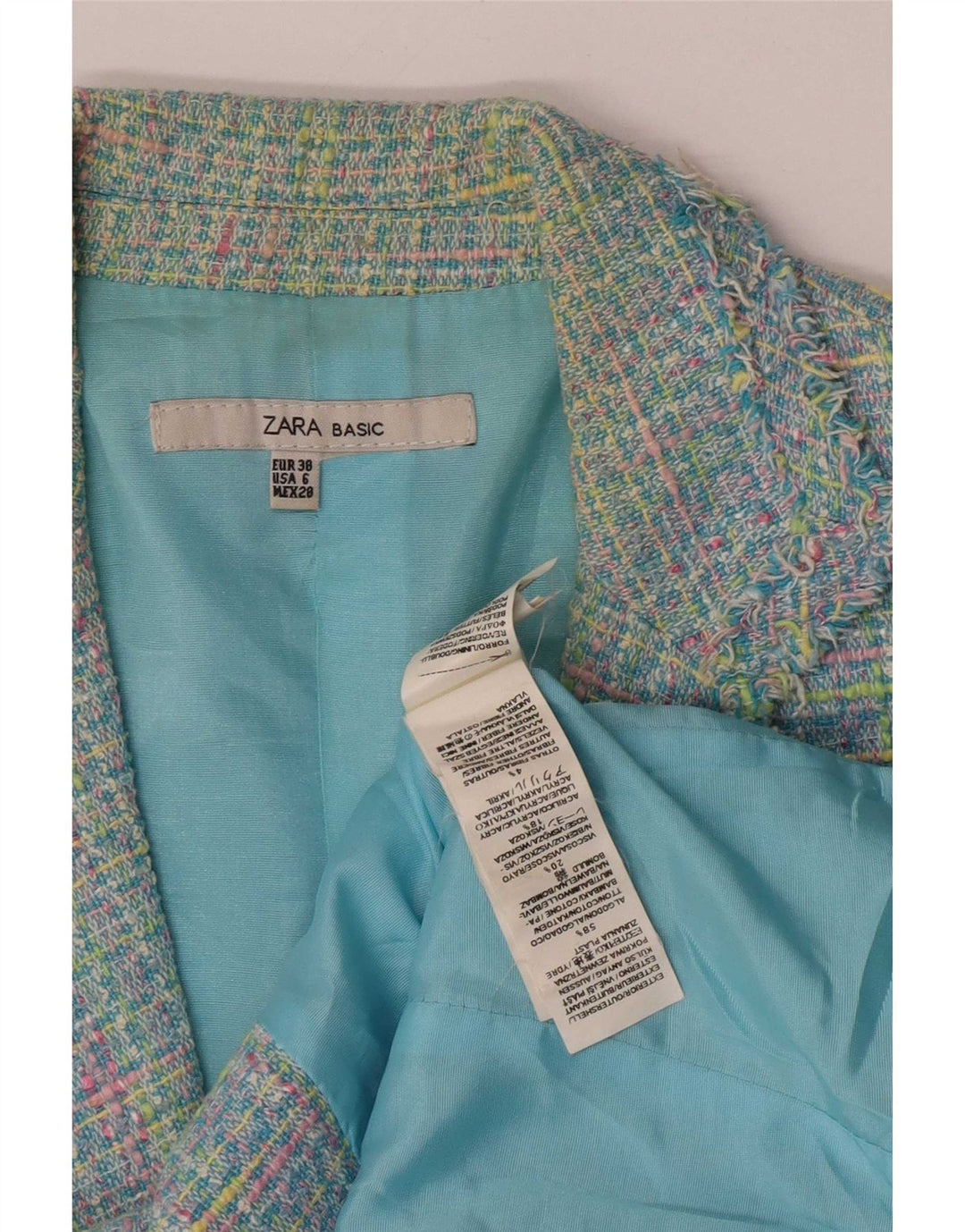 Женский пиджак Zara с рукавом 3/4, EU 38, маленькая разноцветная клетка