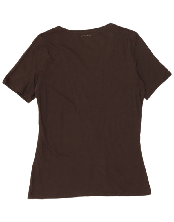 HUGO BOSS Womens Graphic T-Shirt Top UK 12 Medium Brown Cotton