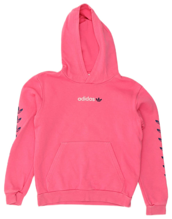 Adidas Girls Graphic Hoodie Jumper 11-12 Years Pink Cotton