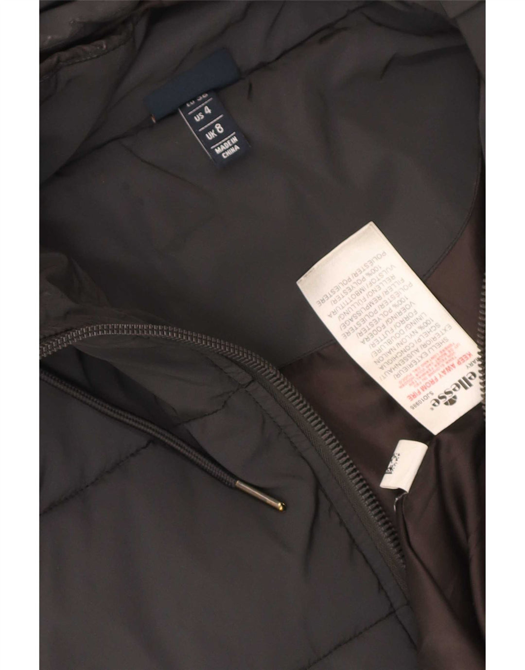 Женская стеганая куртка оверсайз с капюшоном Ellesse UK 8, маленькая, черный нейлон