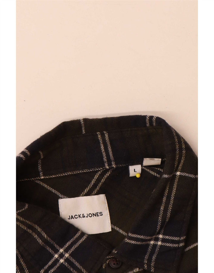 Мужская фланелевая рубашка Jack & Jones в клетку цвета хаки, хлопок, большой размер