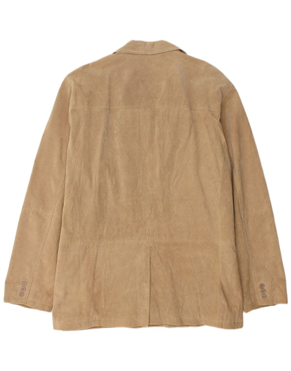 Винтажный мужской замшевый пиджак с 2 пуговицами, Великобритания, 46, 3XL, бежевый кожаный