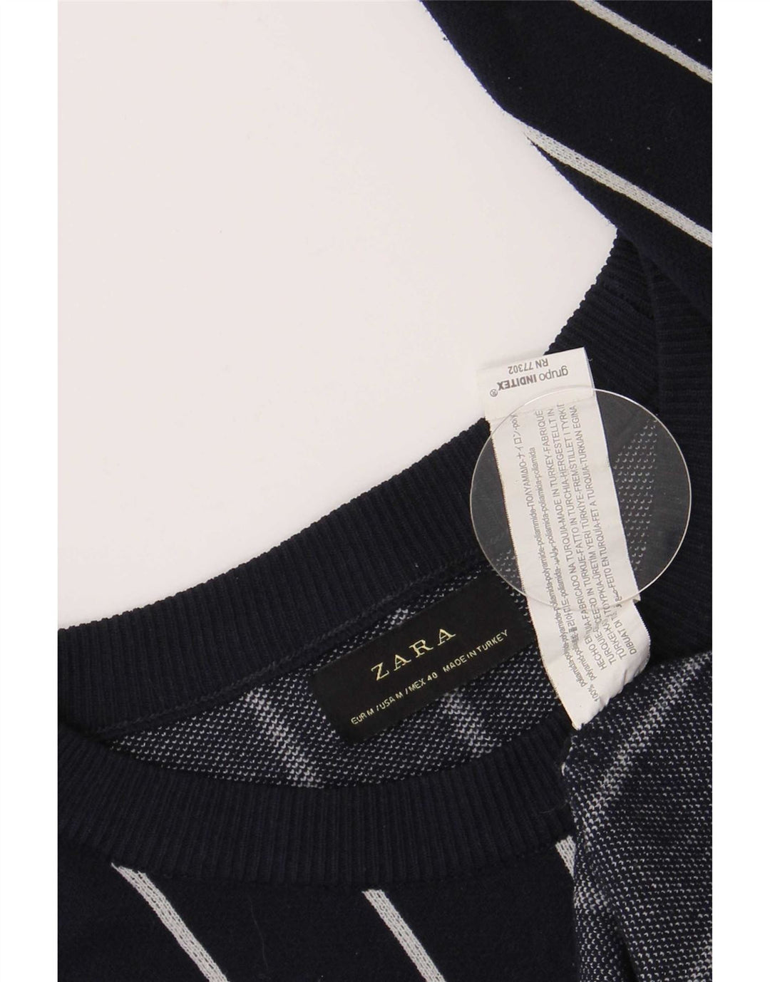 Мужской джемпер стандартного кроя Zara с вырезом «лодочка» среднего размера, темно-синий в полоску