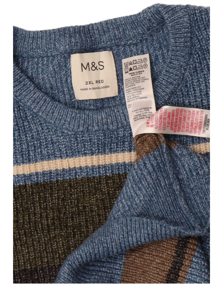 Мужской джемпер с круглым вырезом Marks & Spencer 2XL, полиамид в синюю полоску