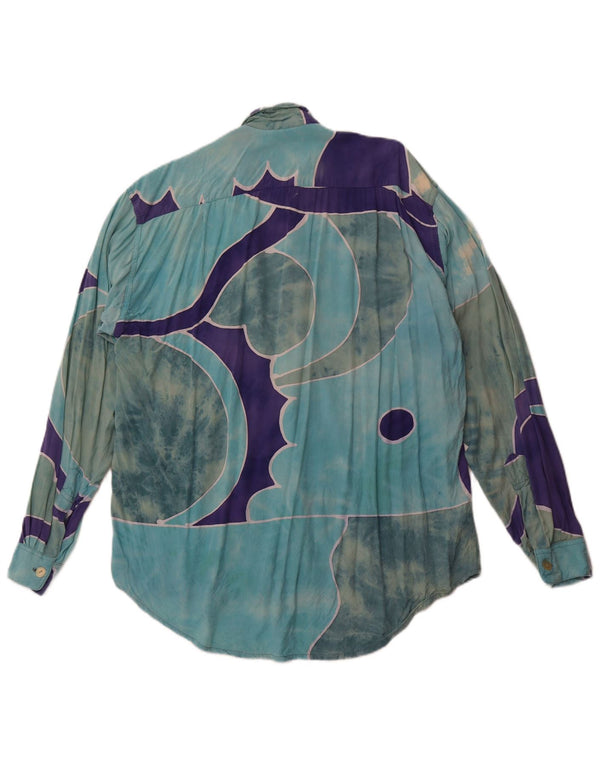 VINTAGE Мужская рубашка с абстрактным узором XL, синяя вискоза