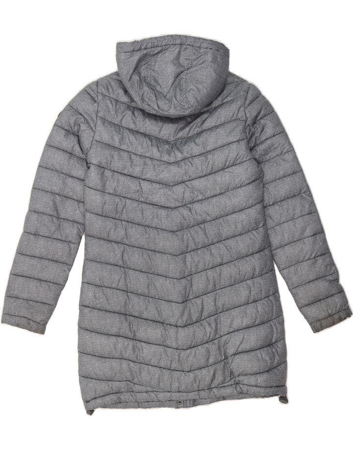 SUPERDRY Womens Hooded Padded Coat UK 12 Small  Navy Blue Houndstooth Vintage Superdry and Second-Hand Superdry from Messina Hembry 