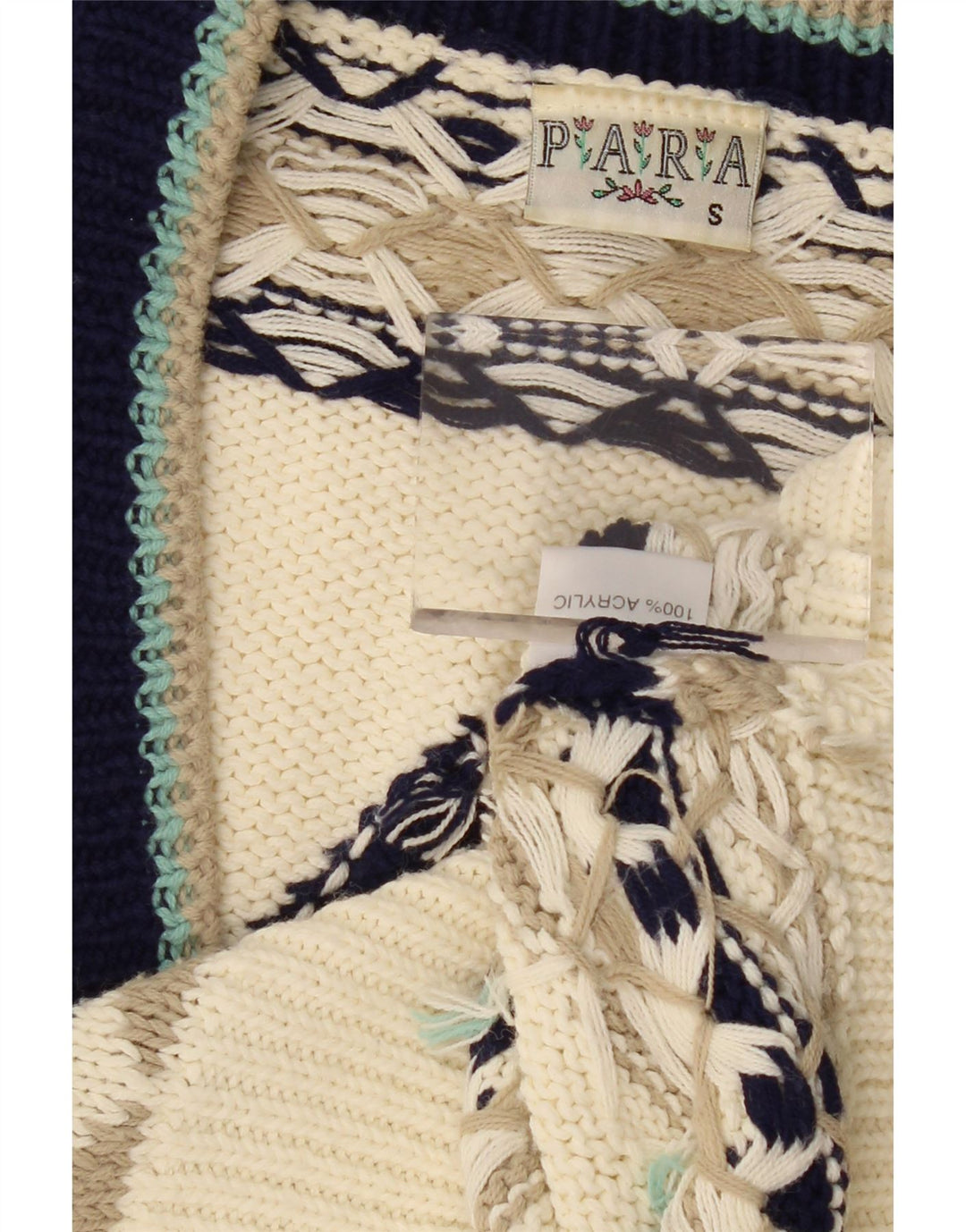 VINTAGE Женский свободный кардиган-свитер UK 10, маленький, с белым геометрическим узором