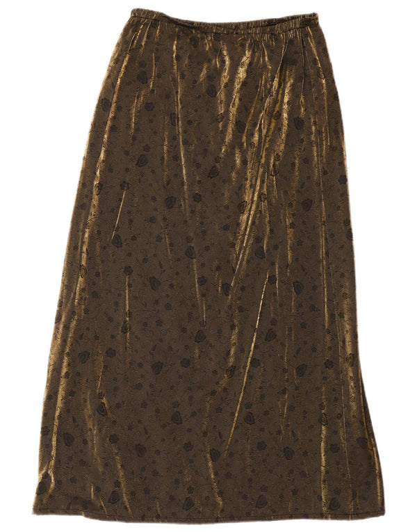 Винтажная женская бархатная юбка макси W38 XL с золотистым цветочным принтом