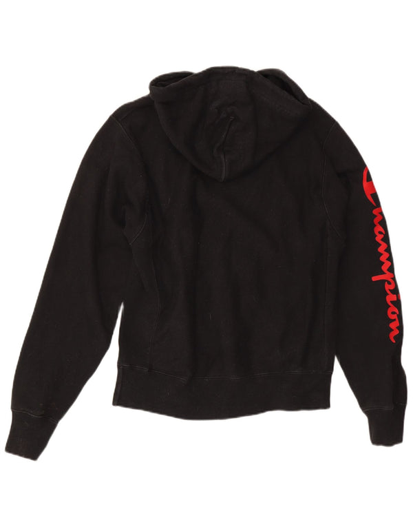 Champion Mens Graphic Hoodie Jumper Small Black Cotton