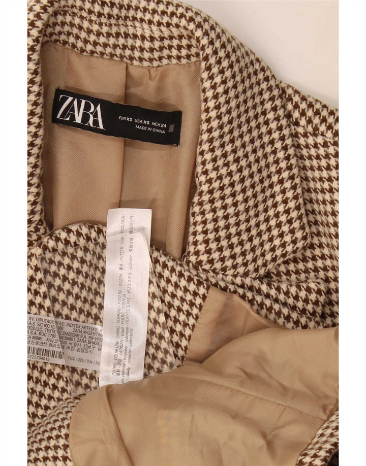 Женский пиджак оверсайз с 2 пуговицами Zara UK 6 XS Коричневый с узором "гусиные лапки"