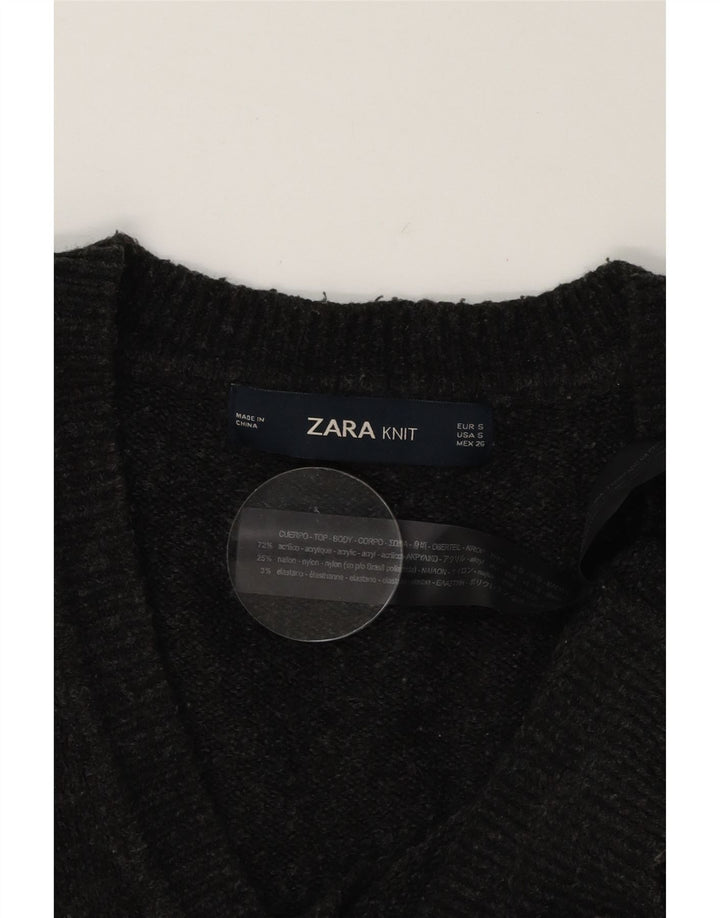 ZARA Womens Oversized V-Neck Jumper Sweater UK 10 Small Grey Flecked Vintage Zara and Second-Hand Zara from Messina Hembry 