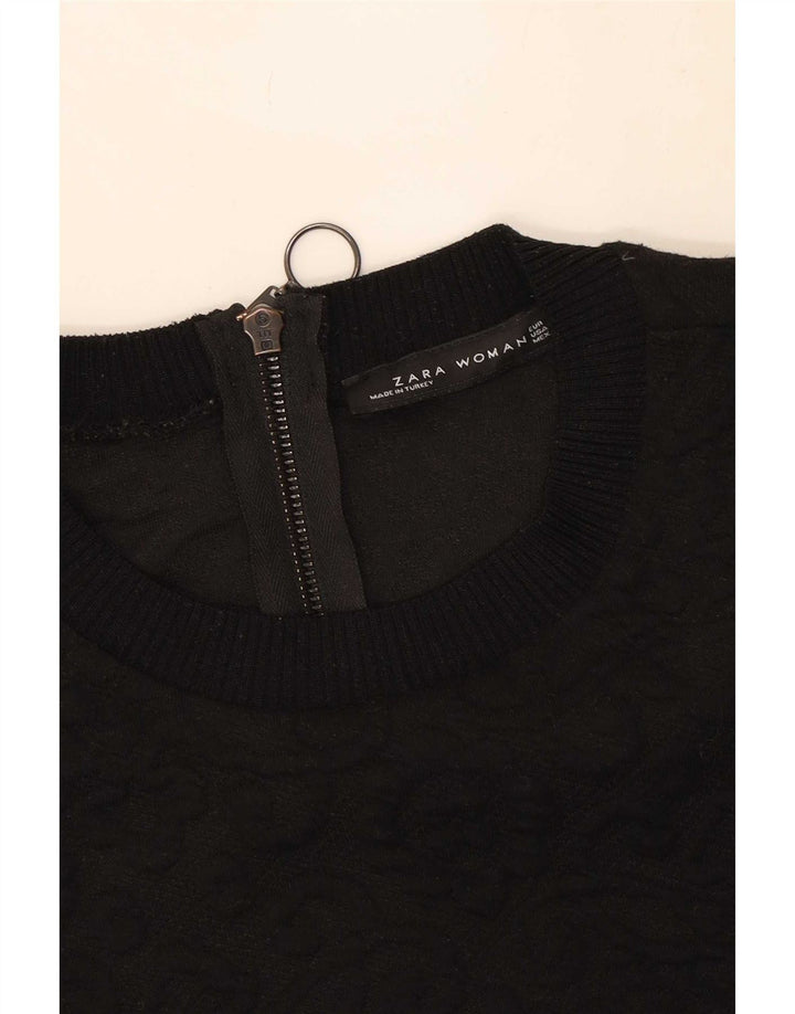Женское базовое платье с короткими рукавами Zara UK 10, маленький черный полиэстер с узором пейсли