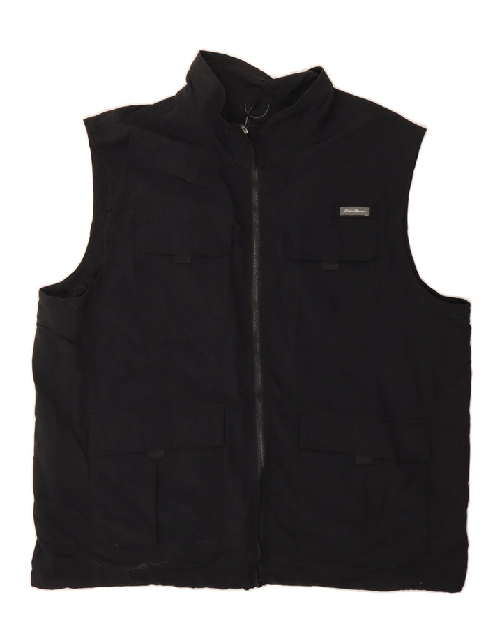 EDDIE BAUER Mens Utility Gilet UK 44 2XL Black Nylon Vintage Eddie Bauer and Second-Hand Eddie Bauer from Messina Hembry 