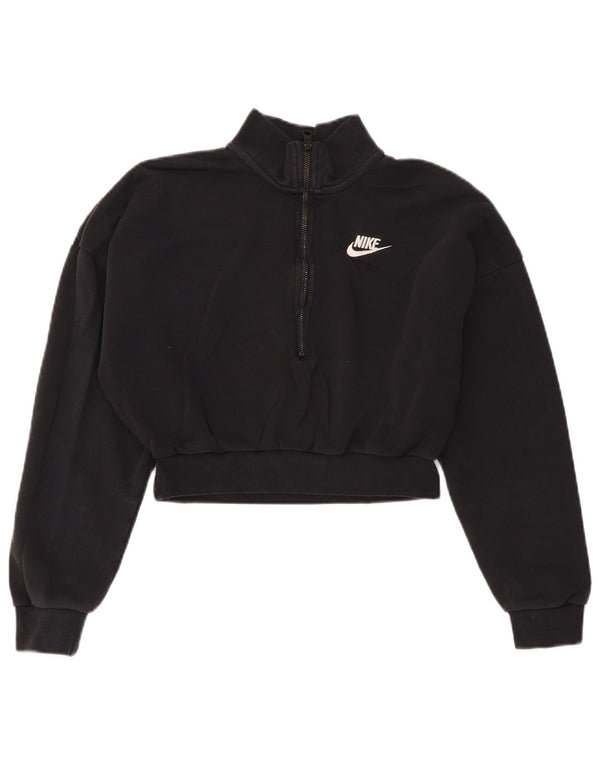 Женский укороченный свитшот с воротником на молнии Nike UK 6 XS, черный хлопок