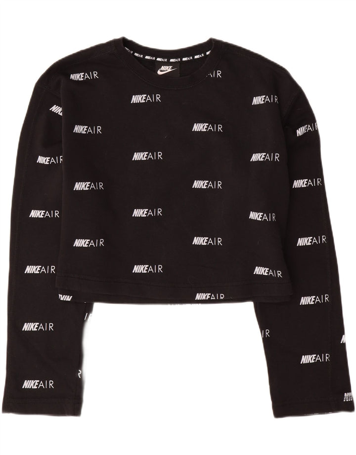 NIKE Womens Oversized Crop Sweatshirt Jumper UK 10 Small Black Spotted