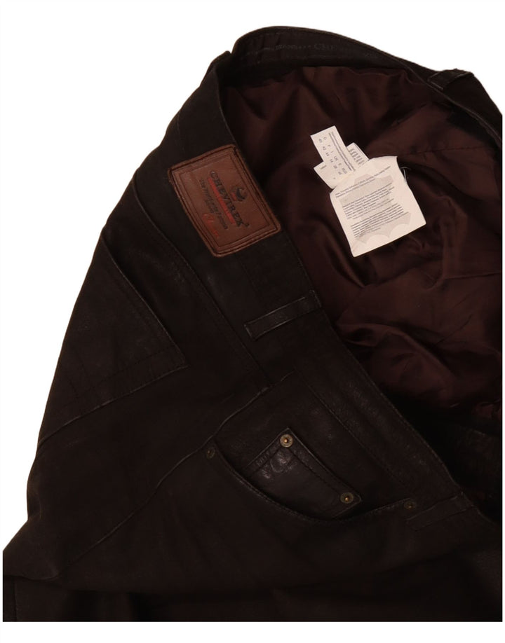 CHEVIREX Мужские прямые кожаные брюки W40 L33 Коричневые кожаные