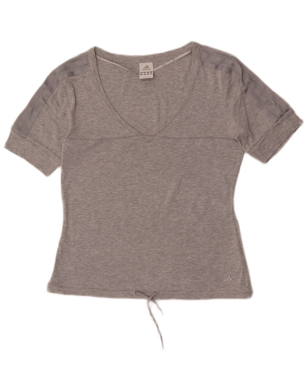 Женская укороченная футболка Adidas UK 12, средний серый хлопок с крапинками