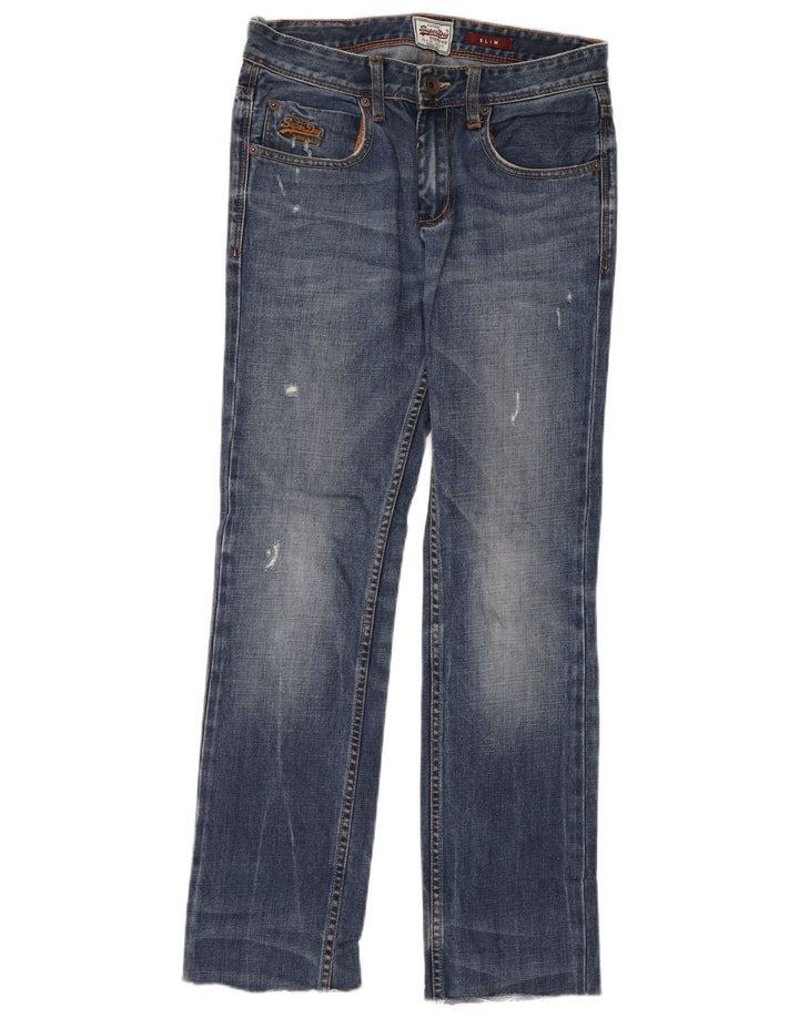 Женские потертые узкие джинсы Superdry W28 L32, синий хлопок