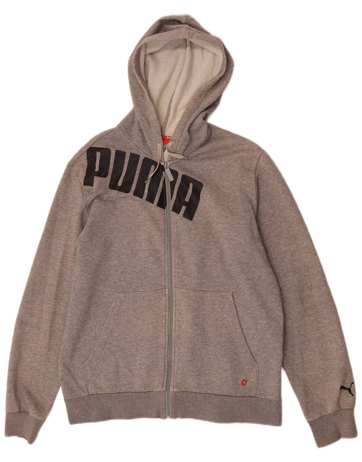 Мужской свитер с капюшоном и молнией с графическим рисунком Puma, хлопковый средний серый цвет