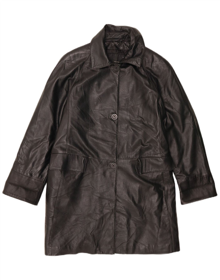 Винтажное женское кожаное пальто IT 42 Medium Black Leather