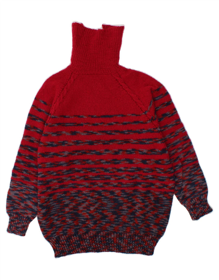 VINTAGE Womens Roll Neck Jumper Sweater UK 14 Medium Red Striped Vintage Vintage and Second-Hand Vintage from Messina Hembry 