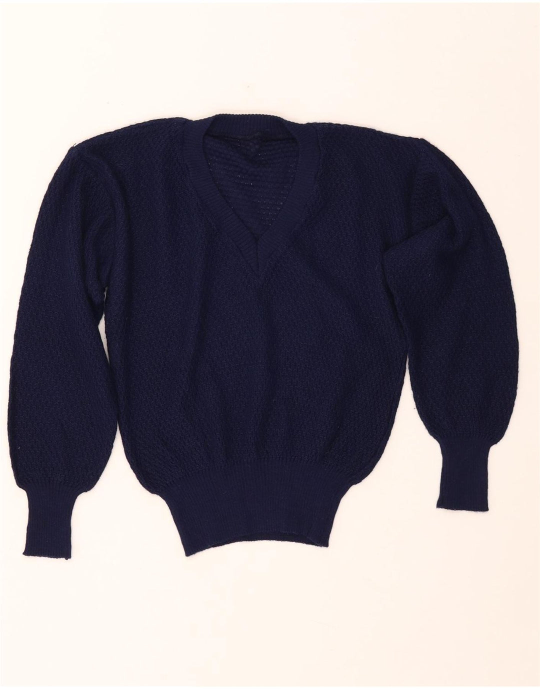 VINTAGE Женский джемпер с V-образным вырезом IT 46 Большой Темно-Синий Акрил