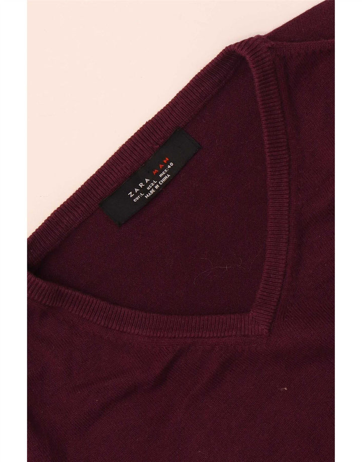 Мужской джемпер с v-образным вырезом Zara, большой бордовый