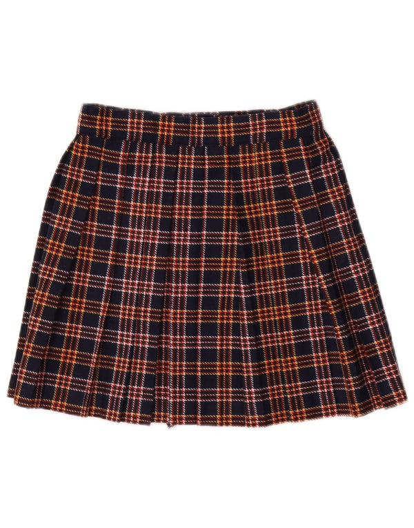 STEFANEL Womens Wrap Skirt IT 38 XS W26 Navy Blue Check Polyester