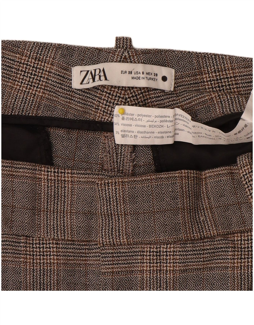 Женские узкие брюки-чиносы Zara EU 38, маленькие W28 L27, серые, полиэстер в клетку