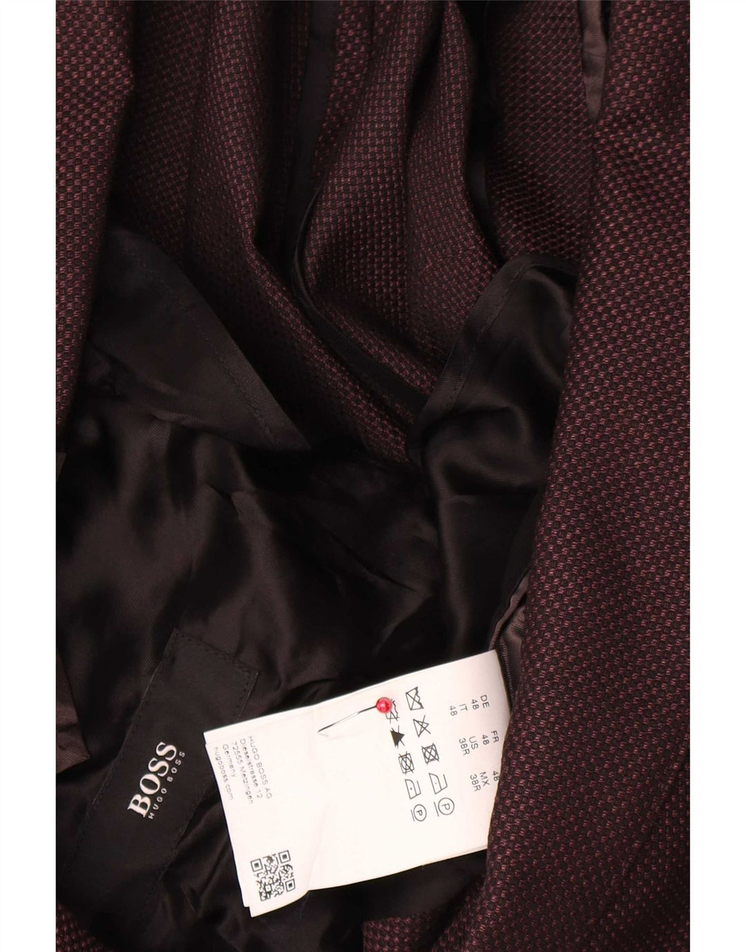 Мужской пиджак Hugo Boss на 2 пуговицах EU 48, средний бордовый, шерсть