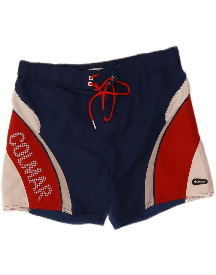 COLMAR Mens Graphic Swimming Shorts IT 48 Medium  Blue Colourblock Vintage Colmar and Second-Hand Colmar from Messina Hembry 