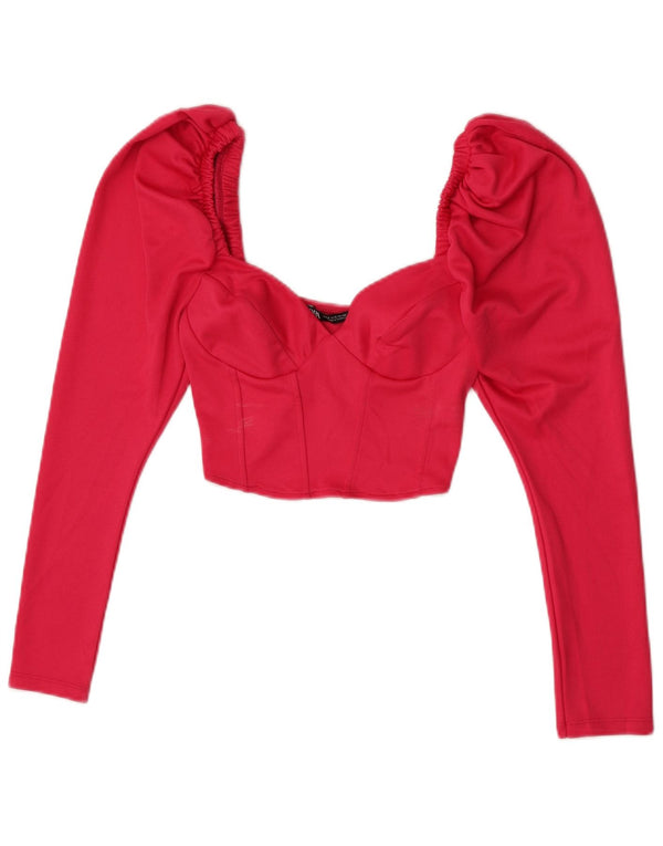Zara Womens Long Sleeve Crop Top UK 8 Small Pink