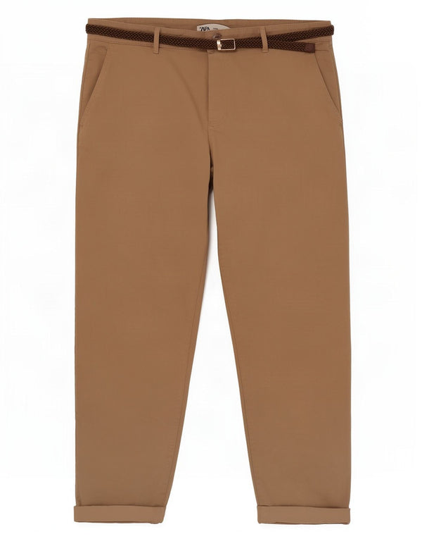 Женские зауженные укороченные брюки Zara EU 42, большие W32 L26, бежевый хлопок