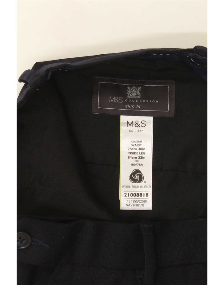 Мужские узкие брюки Marks & Spencer W30 L33 темно-синие шерстяные
