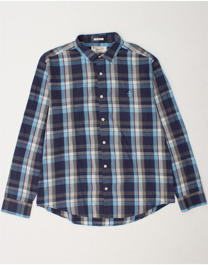 Мужская рубашка классического кроя PENGUIN, большая темно-синяя клетка в клетку, хлопковая