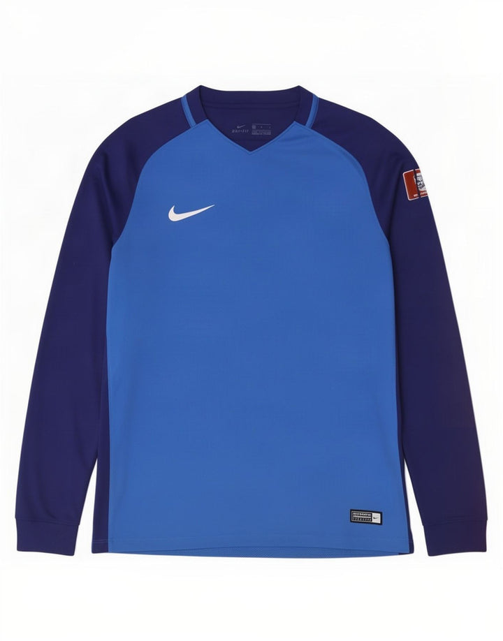 Мужской топ с графикой Nike Dri Fit с длинным рукавом, средний синий, полиэстер с цветными блоками