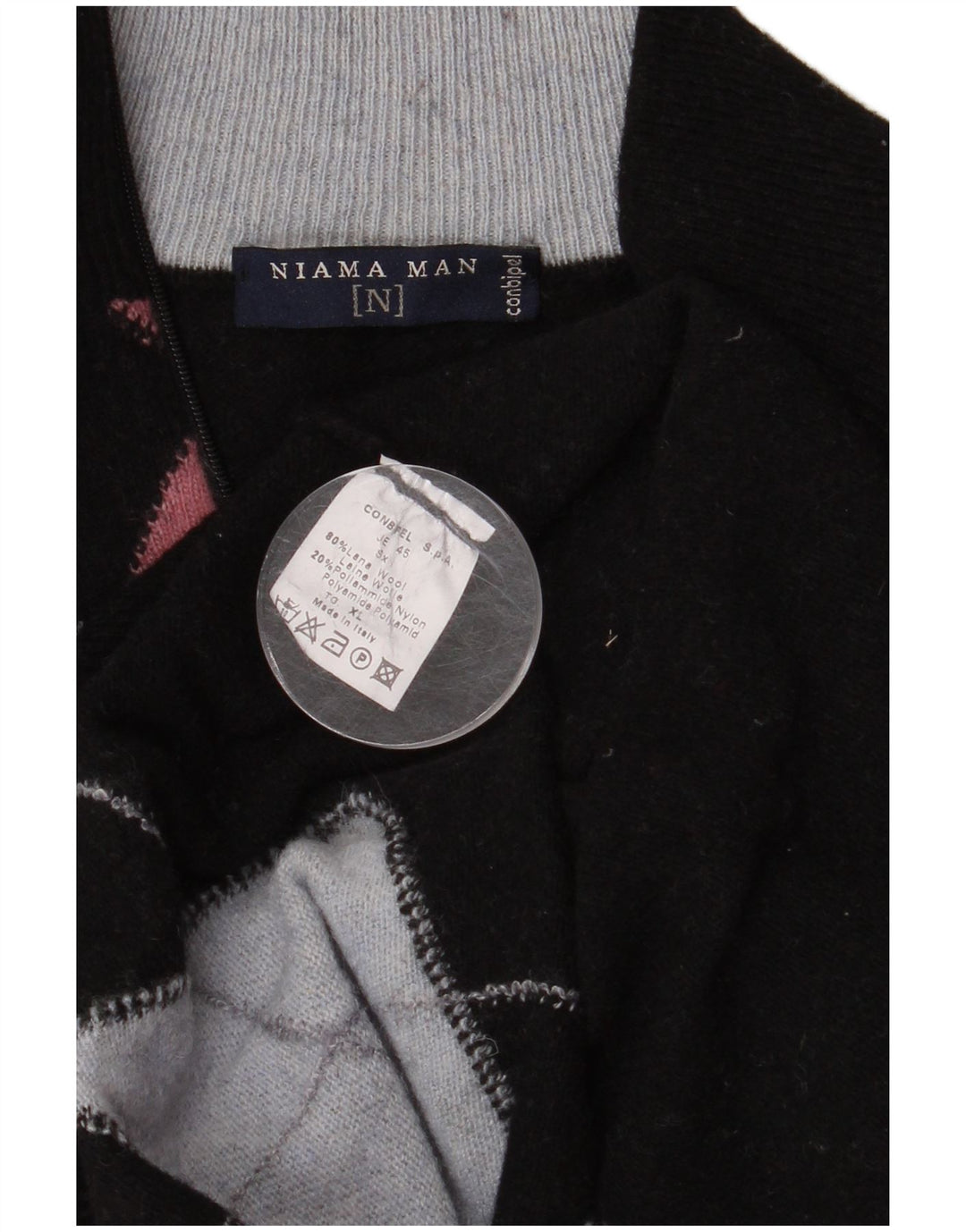 Мужской джемпер с воротником на молнии Conbipel Niama XL, черный, шерсть с узором аргайл/ромб