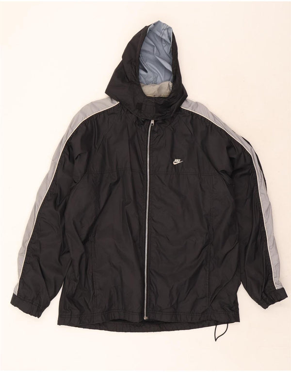 Мужская дождевик с капюшоном Nike UK 45/47 XL, черный нейлон с цветными блоками
