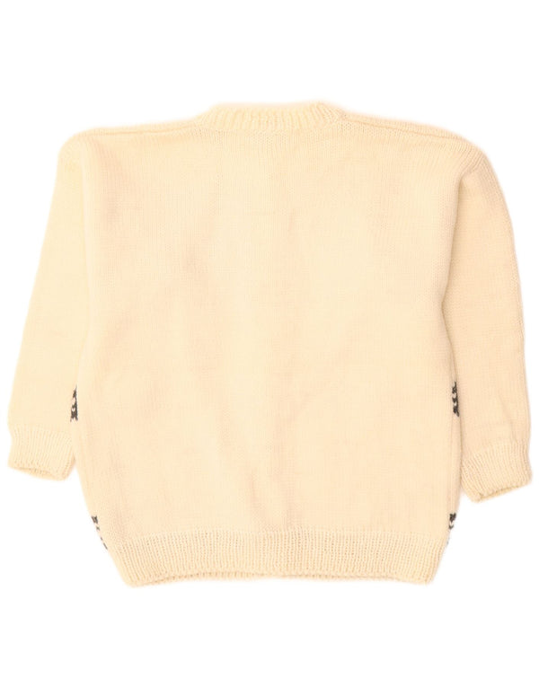 Женский кардиган с графическим рисунком VINTAGE UK 16, большой размер из белой шерсти